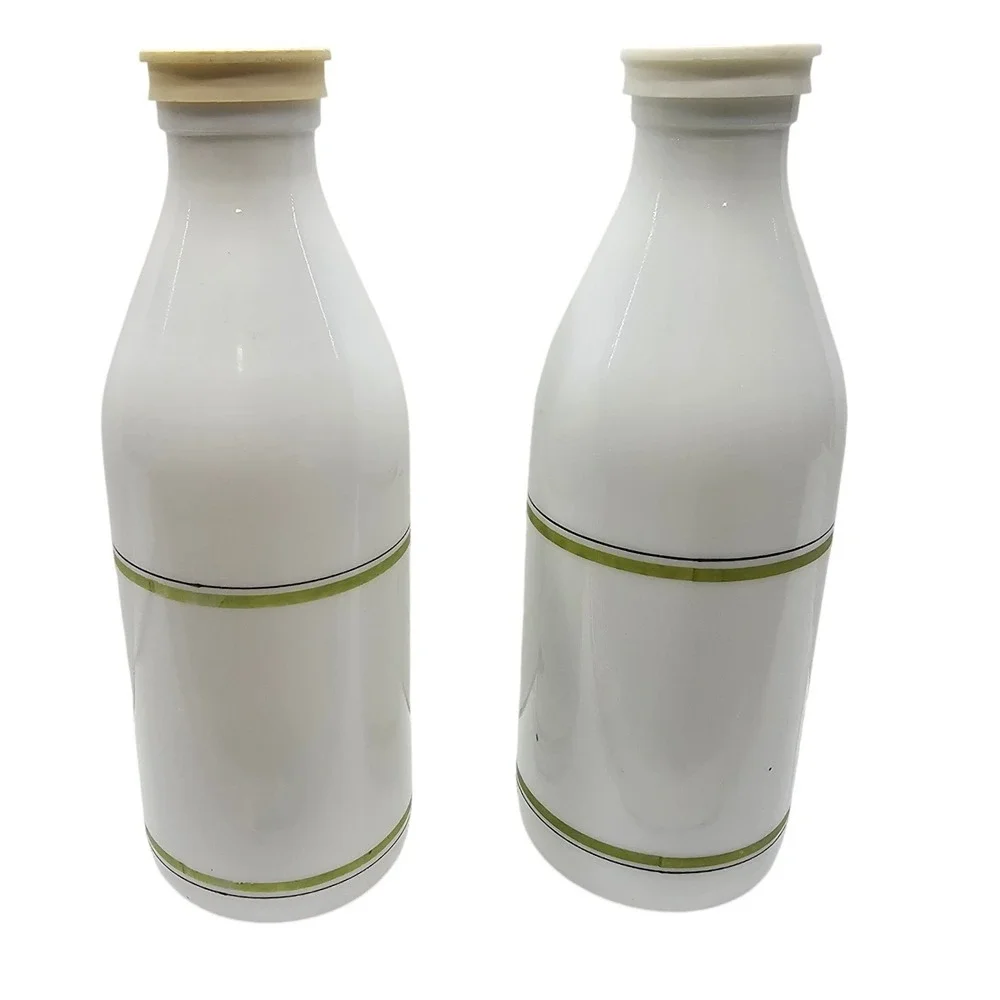 Vintage Milk Glass Bottles Set of 2 Bird Motif Farmhouse Decor White Green‎